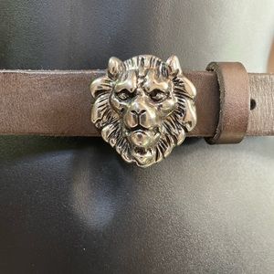 Liebeskind Leather Belt with Lions Face Buckle